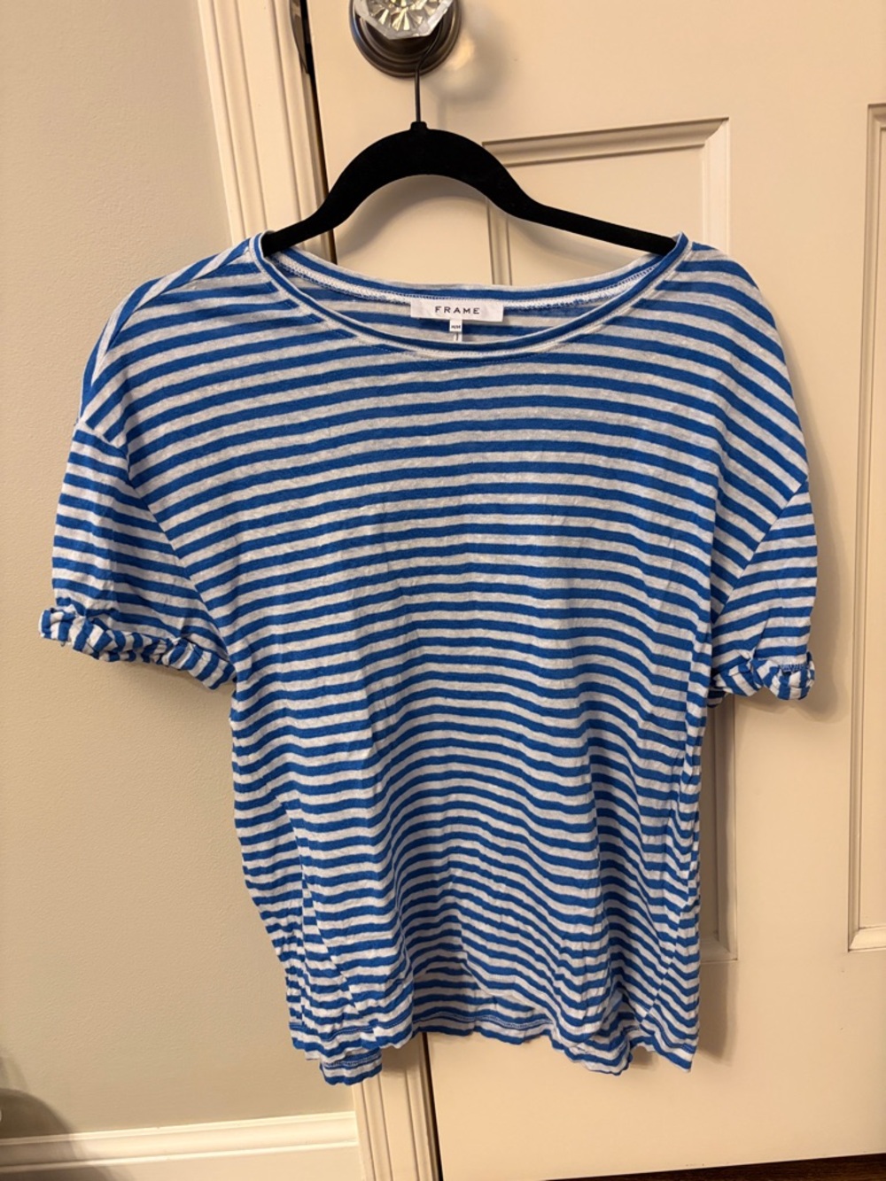 Frame Blue & White Striped Short Sleeve Tee